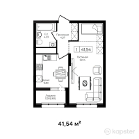 ЖК Tumar Club — 1-ком 41,5 м² (от 22 431 600 тг)