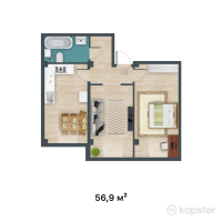 ЖК Kemel - Ui — 2-ком 56,9 м² (от 21 053 000 тг)