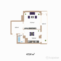 ЖК Hazar — 1-ком 47,9 м² (от 18 205 800 тг)