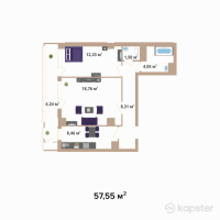 ЖК Hazar — 2-ком 57,6 м² (от 21 869 000 тг)
