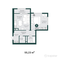 ЖК Tumar Tower Shymkent — 2-ком 55,2 м² (от 34 076 910 тг)