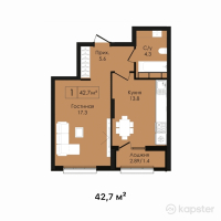 ЖК Sultan Beibarys — 1-ком 42,7 м² (от 20 923 000 тг)