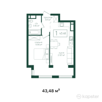 ЖК Mereke — 1-ком 43,5 м² (от 16 522 400 тг)