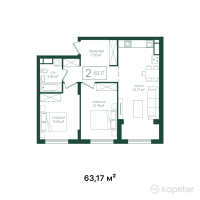 ЖК Mereke — 2-ком 63,2 м² (от 24 004 600 тг)