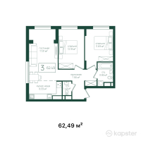 ЖК Mereke — 3-ком 62,5 м² (от 23 746 200 тг)