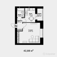 ЖК Snegiri — 1-ком 42,9 м² (от 18 438 400 тг)