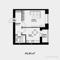 ЖК Snegiri — 1-ком 45,9 м² (от 19 715 500 тг)