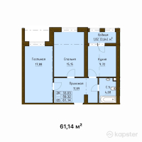 ЖК Испанский дворик — 2-ком 61,1 м² (от 18 342 000 тг)
