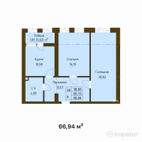 ЖК Испанский дворик — 2-ком 66,9 м² (от 20 082 000 тг)