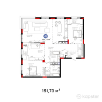 ЖК Vivaldi — 4-ком 151,7 м² (от 144 598 690 тг)