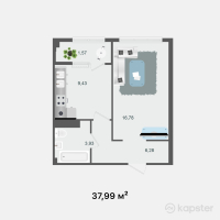 ЖК Прайм Парк 2 — 1-ком 38 м² (от 15 575 900 тг)