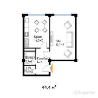 ЖК Birlik — 1-ком 44,4 м² (от 16 428 000 тг)