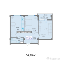 ЖК Комфорт — 2-ком 64,9 м² (от 22 725 500 тг)