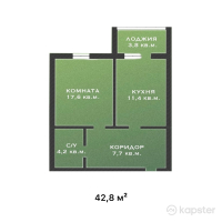 ЖК Prime residence — 2-ком 42,8 м² (от 13 268 000 тг)