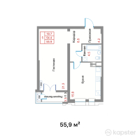 ЖК Etasa Residence — 1-ком 55,9 м² (от 41 366 000 тг)