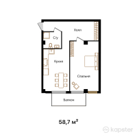 ЖК Zhuldyz Residence — 1-ком 58,7 м² (от 44 025 000 тг)