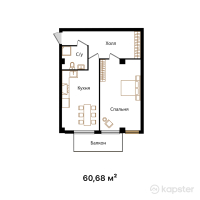 ЖК Zhuldyz Residence — 1-ком 60,7 м² (от 45 510 000 тг)