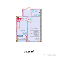 ЖК Кабанбай Батыр — 1-ком 39,4 м² (от 23 610 000 тг)