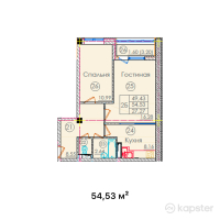 ЖК Кабанбай Батыр — 2-ком 54,5 м² (от 32 718 000 тг)