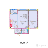 ЖК Кабанбай Батыр — 2-ком 56,7 м² (от 33 996 000 тг)