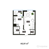 ЖК Arai Towers — 1-ком 40,9 м² (от 20 659 550 тг)