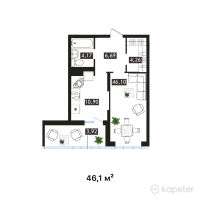 ЖК Arai Towers — 1-ком 46,1 м² (от 23 280 500 тг)