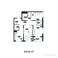 ЖК Arai Towers — 3-ком 90,6 м² (от 45 727 750 тг)