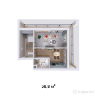ЖК Monte Mela — 1-ком 58,8 м² (от 34 692 000 тг)