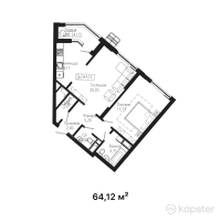ЖК Tumar Residence — 2-ком 64,1 м² (от 32 701 200 тг)
