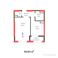 ЖК Tumar Towers Oskemen — 1-ком 46,6 м² (от 28 916 800 тг)
