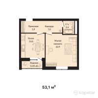 ЖК Amina — 2-ком 53,1 м² (от 17 523 000 тг)