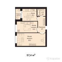 ЖК Amina — 2-ком 57,4 м² (от 18 942 000 тг)