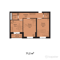 ЖК Amina — 2-ком 71,2 м² (от 23 496 000 тг)