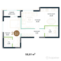 ЖК Muz Tau — 2-ком 58,6 м² (от 22 271 800 тг)