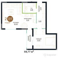 ЖК Muz Tau — 2-ком 59,8 м² (от 22 712 600 тг)