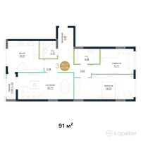 ЖК Muz Tau — 3-ком 91 м² (от 34 580 000 тг)