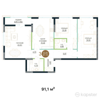 ЖК Muz Tau — 3-ком 91,1 м² (от 34 618 000 тг)