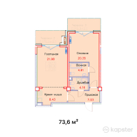 ЖК Aspen — 2-ком 73,6 м² (от 80 960 000 тг)