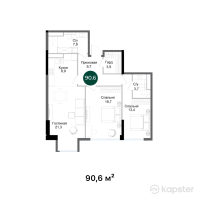 ЖК RAMS Evo — 3-ком 90,6 м² (от 71 234 159 тг)