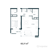 ЖК Royal Time — 2-ком 63,1 м² (от 56 167 900 тг)