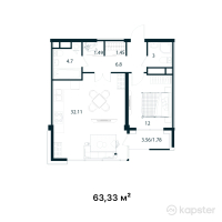 ЖК Royal Time — 2-ком 63.3 м² (от 44,331,000 тг)