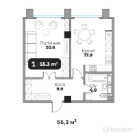 ЖК Авторский дом 42 — 1-ком 55,3 м² (от 82 950 000 тг)
