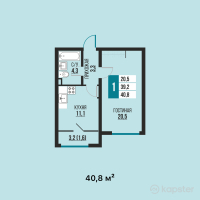 ЖК Shahar City — 1-ком 40,8 м² (от 14 484 000 тг)