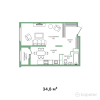 ЖК Nurly Dala 2 — 1-ком 34,8 м² (от 15 938 400 тг)