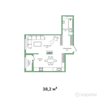 ЖК Nurly Dala 2 — 1-ком 38,2 м² (от 17 495 600 тг)