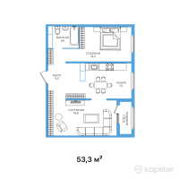 ЖК Nurly Dala 2 — 2-ком 53,3 м² (от 24 411 400 тг)