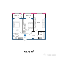ЖК Sayram — 2-ком 61,8 м² (от 27 787 500 тг)