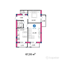 ЖК Sayram — 2-ком 67,4 м² (от 30 307 500 тг)