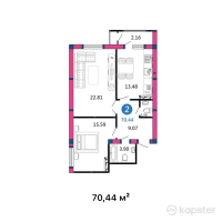ЖК Sayram — 2-ком 70,4 м² (от 31 698 000 тг)