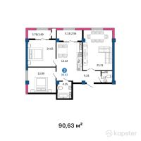 ЖК Sayram — 3-ком 90,6 м² (от 40 783 500 тг)